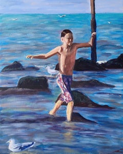 Boy at the sea, Painting, Oil on Canvas