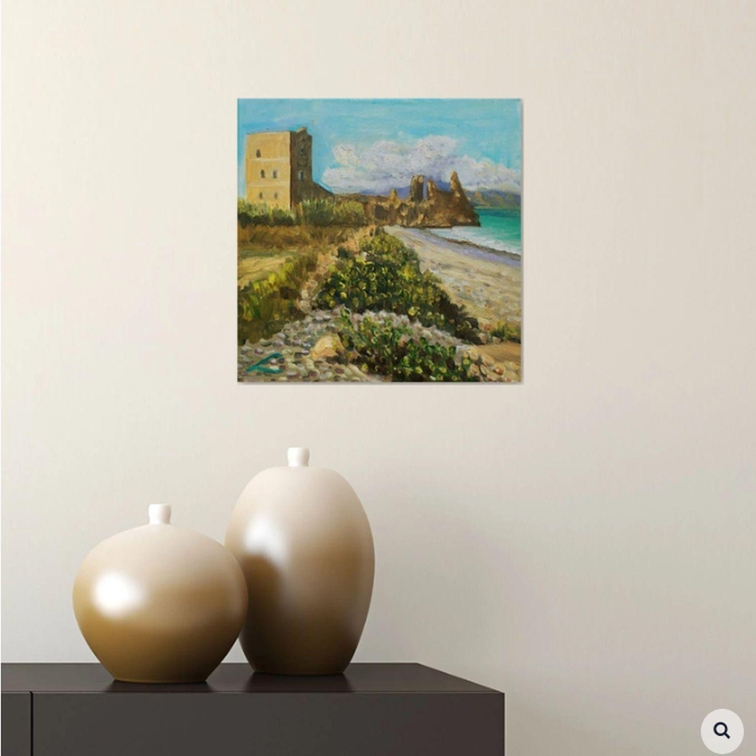 Oil on canvas plain air painting of an old castle at the sea. :: Painting :: Impressionist :: This piece comes with an official certificate of authenticity signed by the artist :: Ready to Hang: Yes :: Signed: Yes :: Signature Location: on front ::