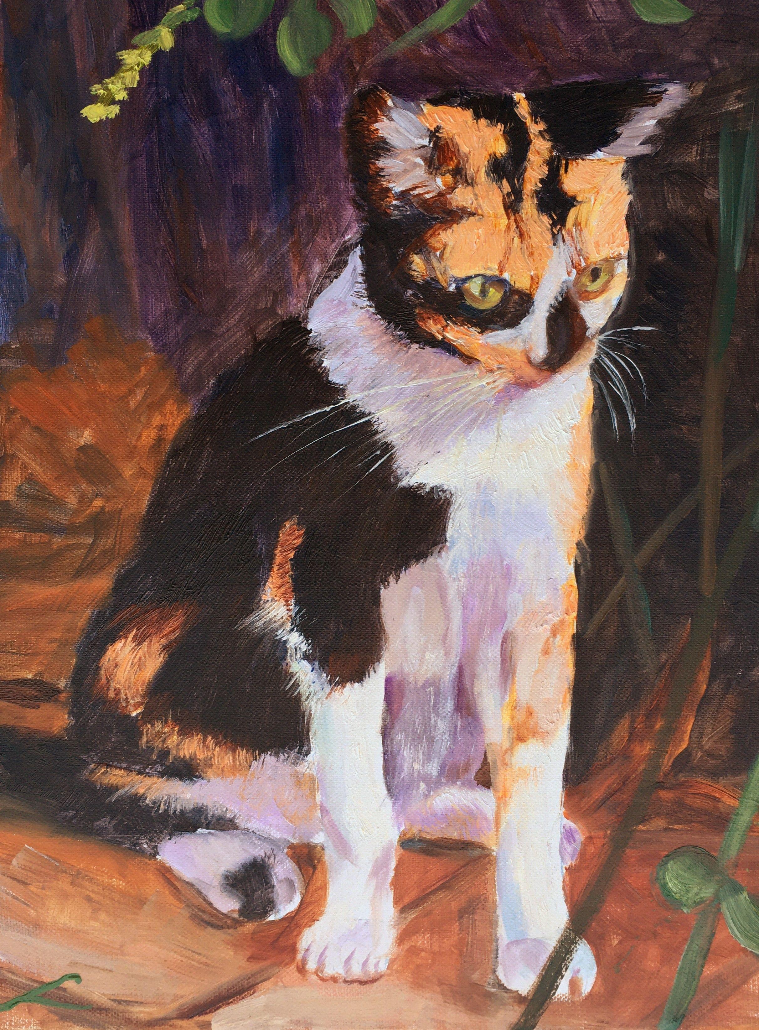 Elena Sokolova Animal Painting - Cat, Painting, Oil on Canvas
