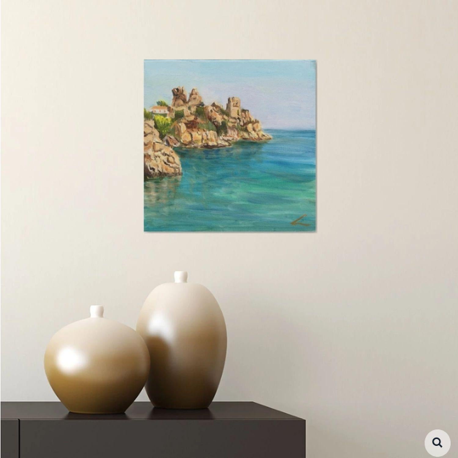 Scogli di Cefalù 2, Pittura, Olio su tela - Painting Impressionismo di Elena Sokolova