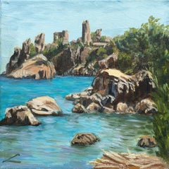 Cefalu rocks, Painting, Oil on Canvas