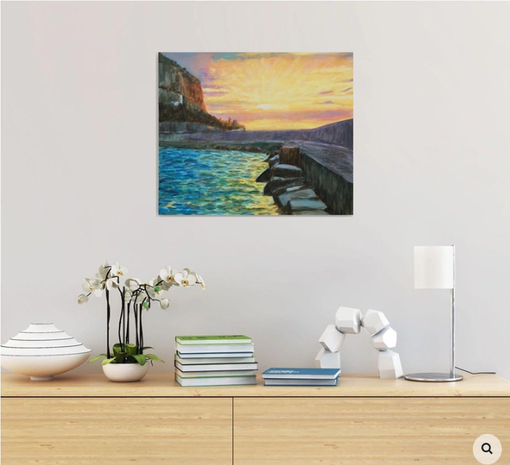 Cefalu sunset, Painting, Oil on Canvas For Sale 1