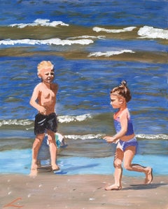 Children at the beach 2, Painting, Oil on Canvas
