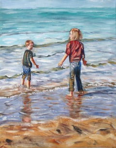 Children at the sea, Painting, Oil on Canvas
