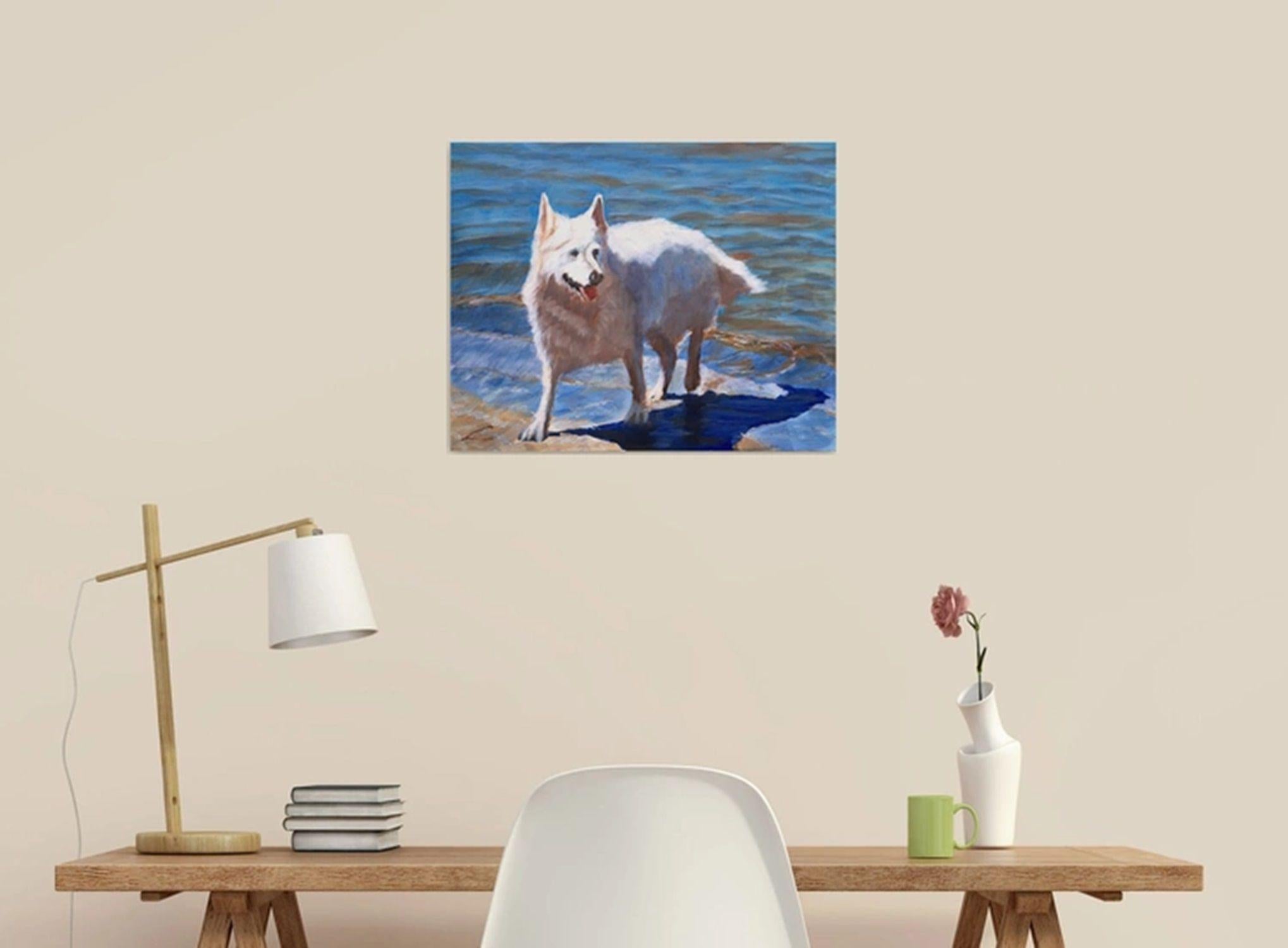 Dog at the sea 10, Gemälde, Öl auf Leinwand im Angebot 1