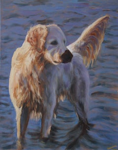 Dog at the sea, Painting, Oil on Canvas