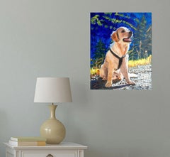 Dog on the mountain road, Painting, Oil on Canvas