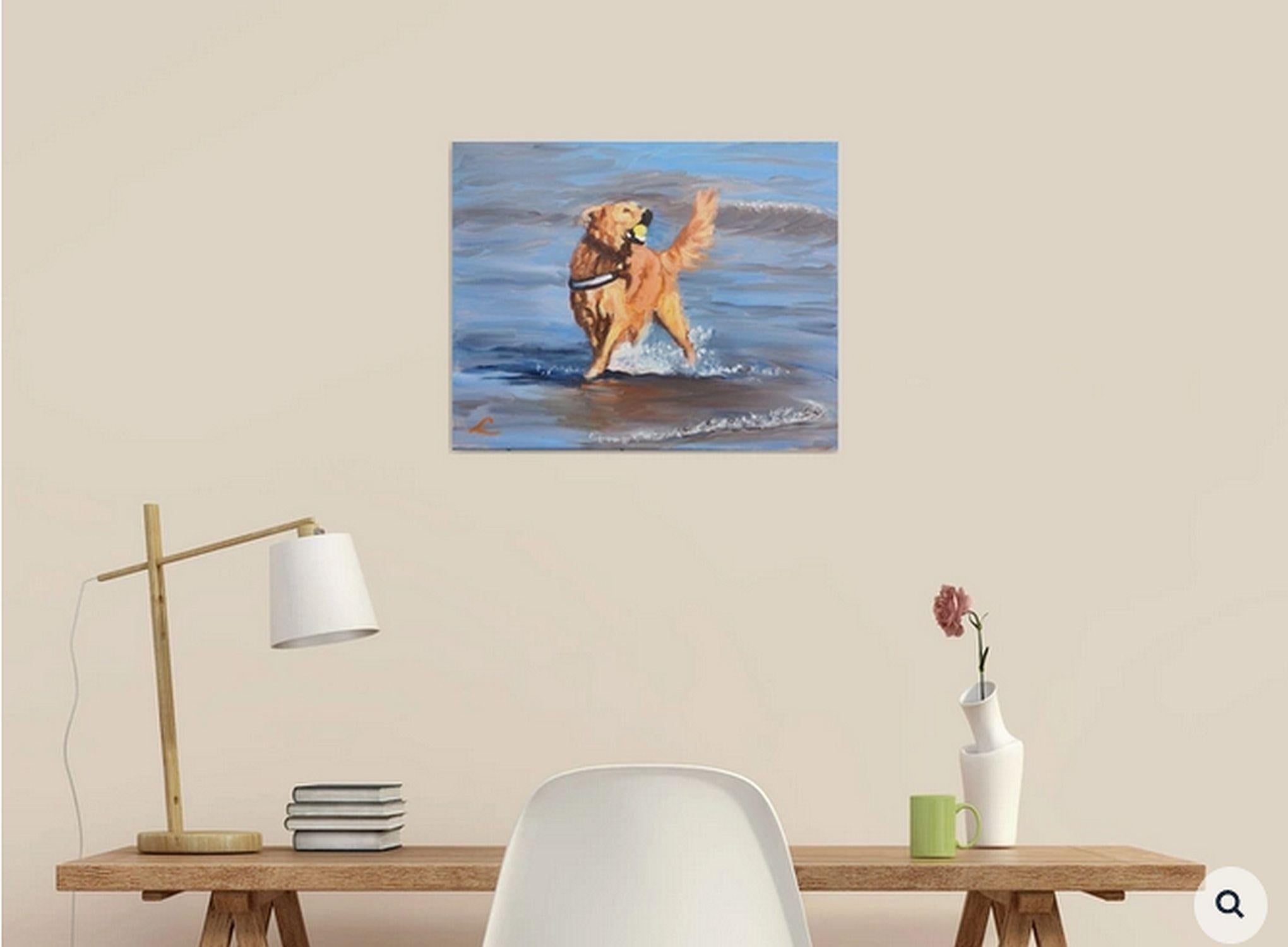 Cane con palla 3, Pittura, Olio su tela in vendita 1