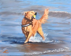 Dog with a ball 3, peinture, huile sur toile