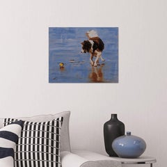 Hunde mit Kugel, Gemälde, Öl auf Leinwand