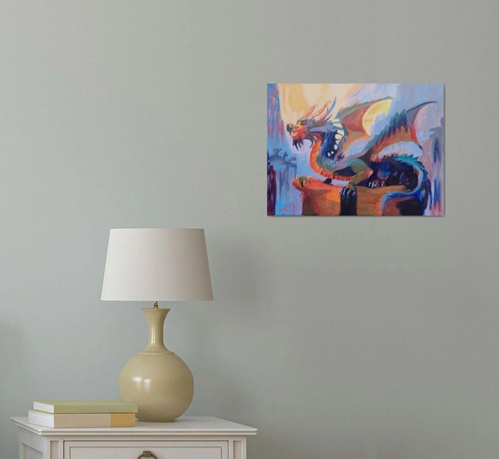 Drache, Gemälde, Öl auf Leinwand (Moderne), Painting, von Elena Sokolova