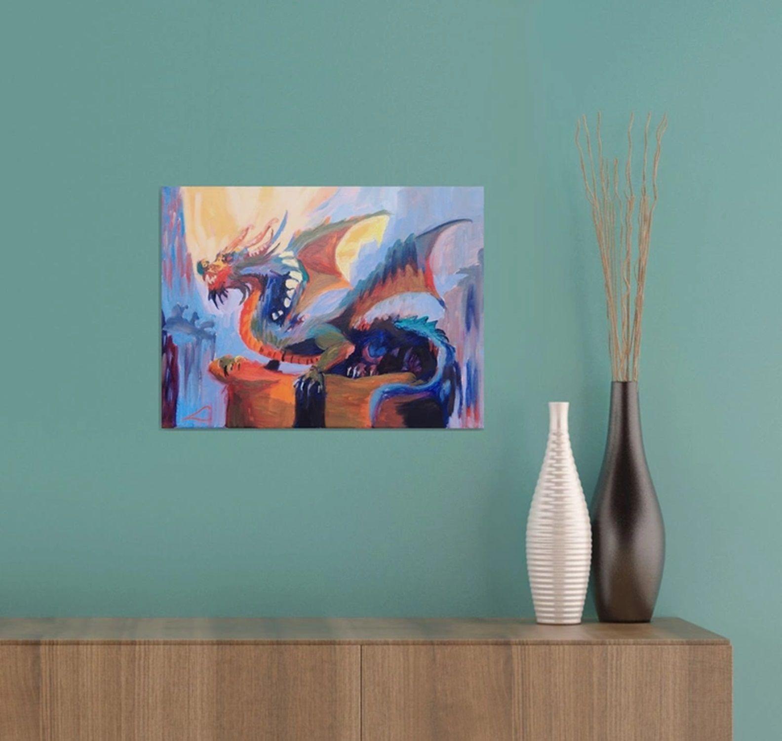 Drache, Gemälde, Öl auf Leinwand im Angebot 2