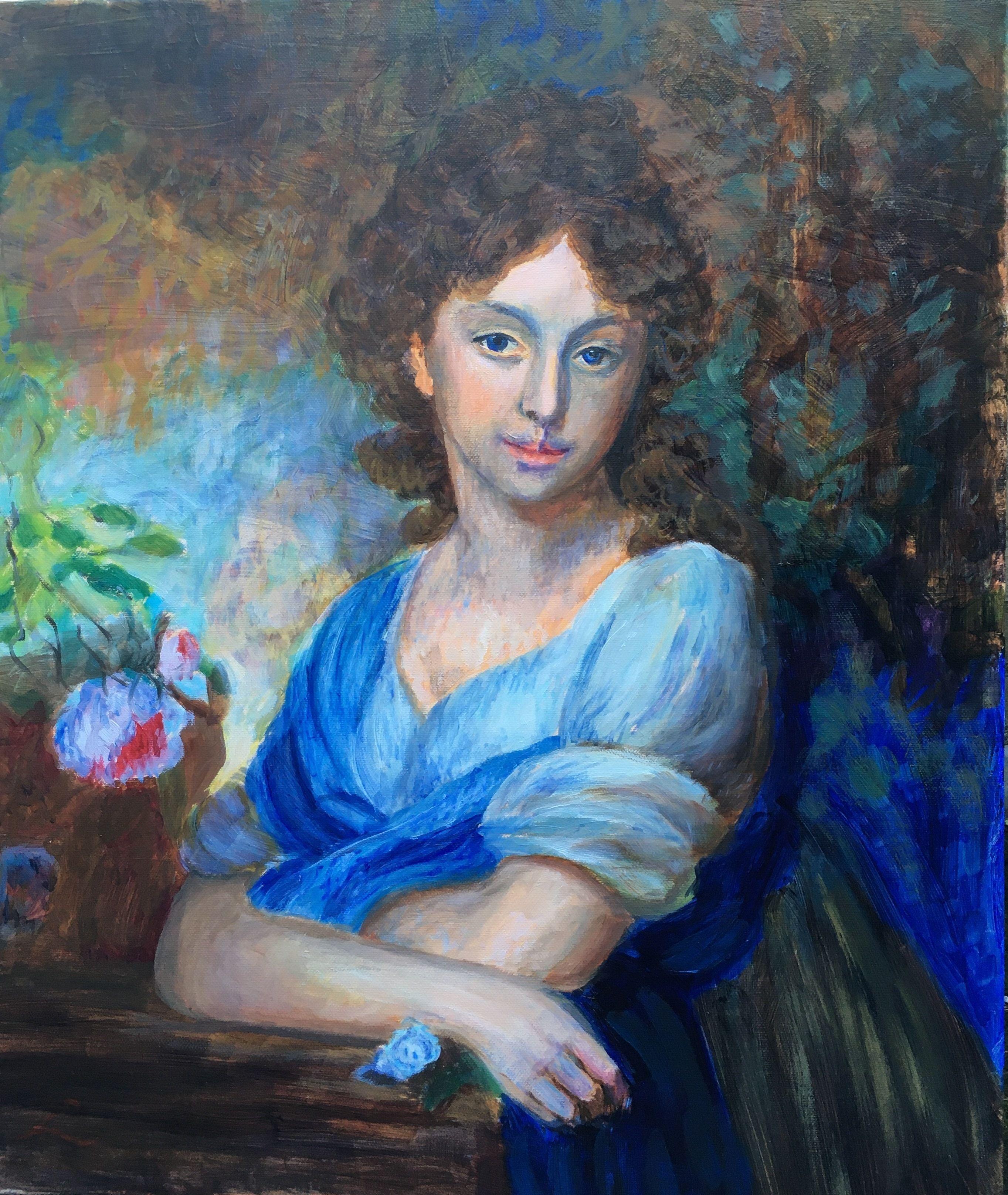 Modern variant of an old classical female portrait. :: Painting :: Impressionist :: This piece comes with an official certificate of authenticity signed by the artist :: Ready to Hang: Yes :: Signed: Yes :: Signature Location: on front :: Canvas ::