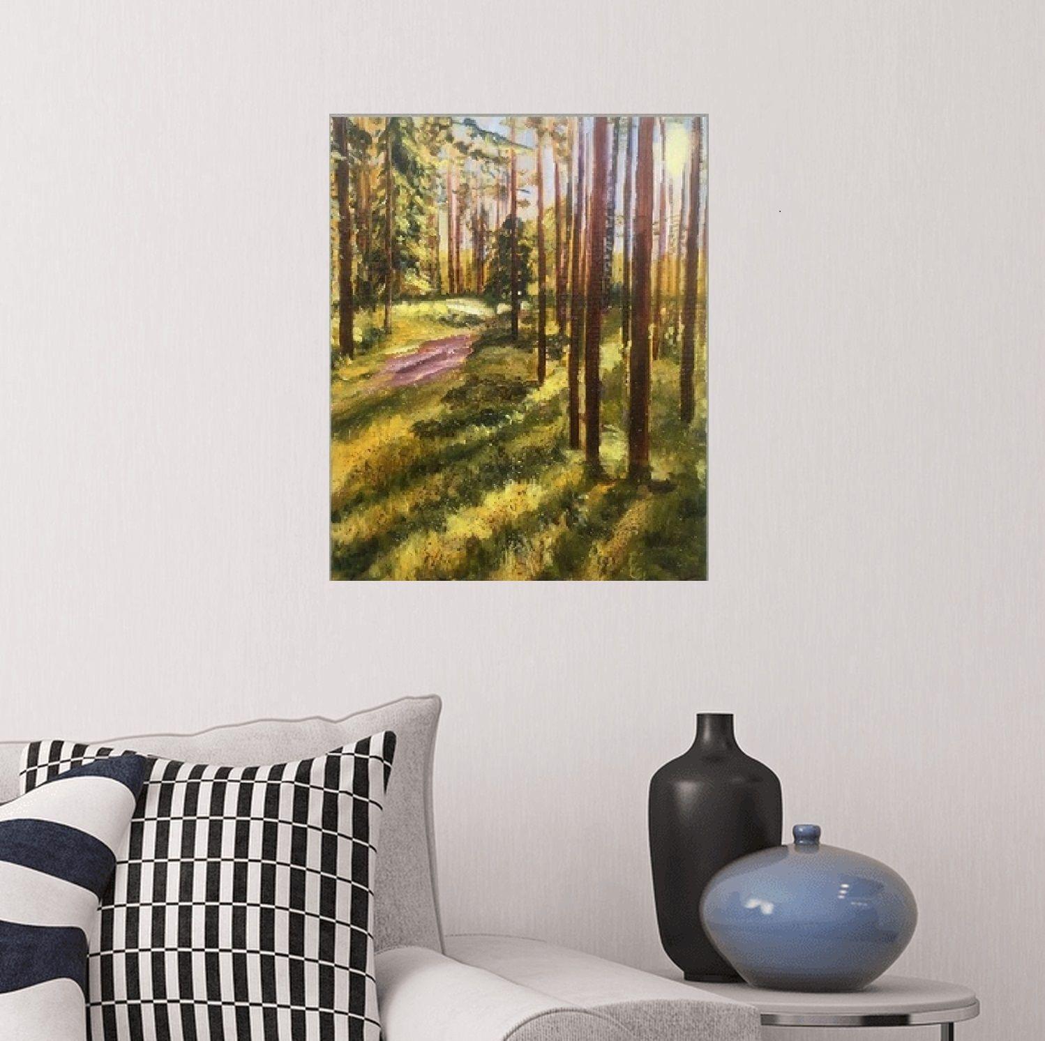 Landscape with pines forest. Studio painting done after the plain air in the location.  :: Painting :: Impressionist :: This piece comes with an official certificate of authenticity signed by the artist :: Ready to Hang: Yes :: Signed: Yes ::