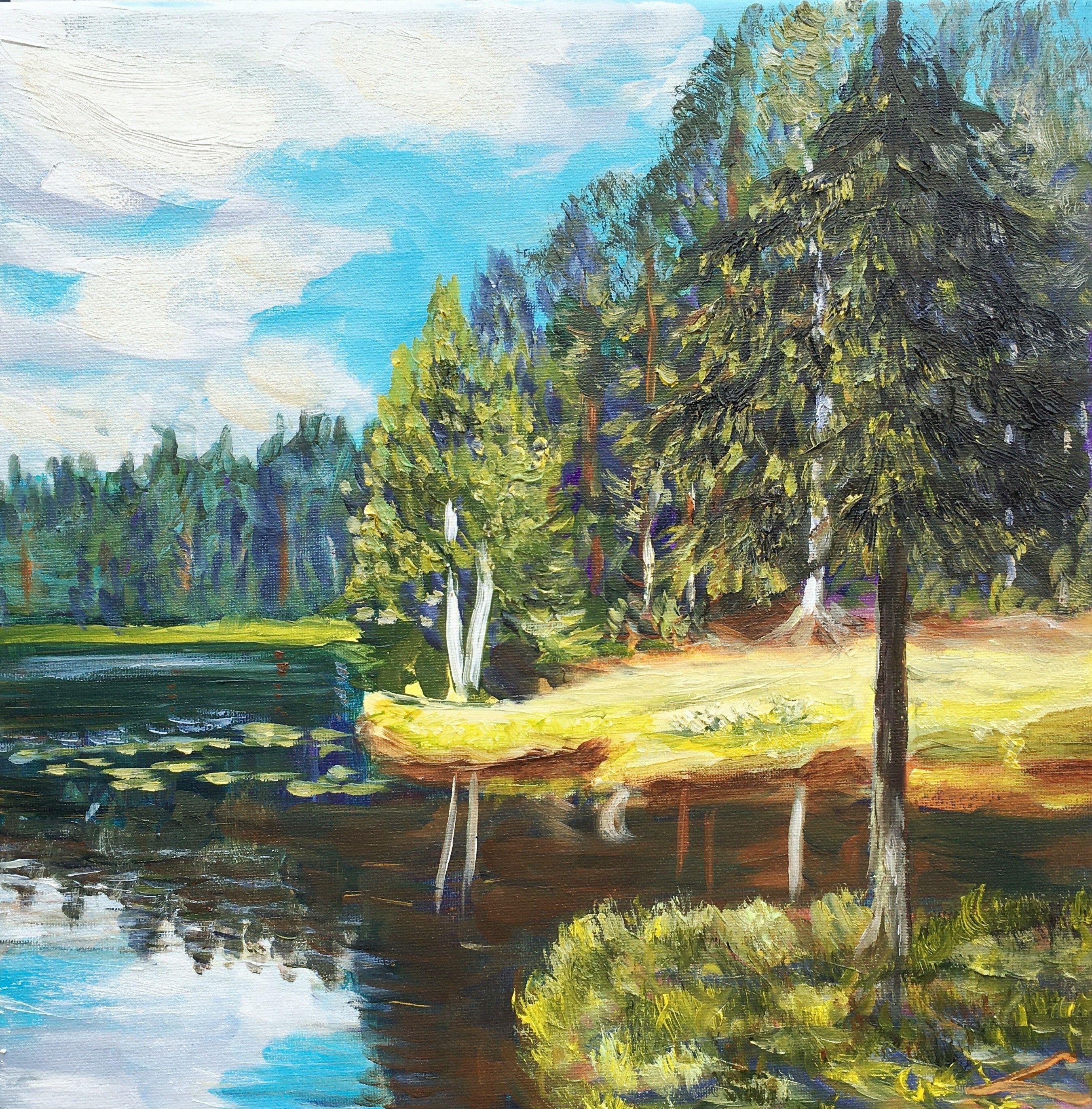 Forest lake 2, Painting, Oil on Canvas