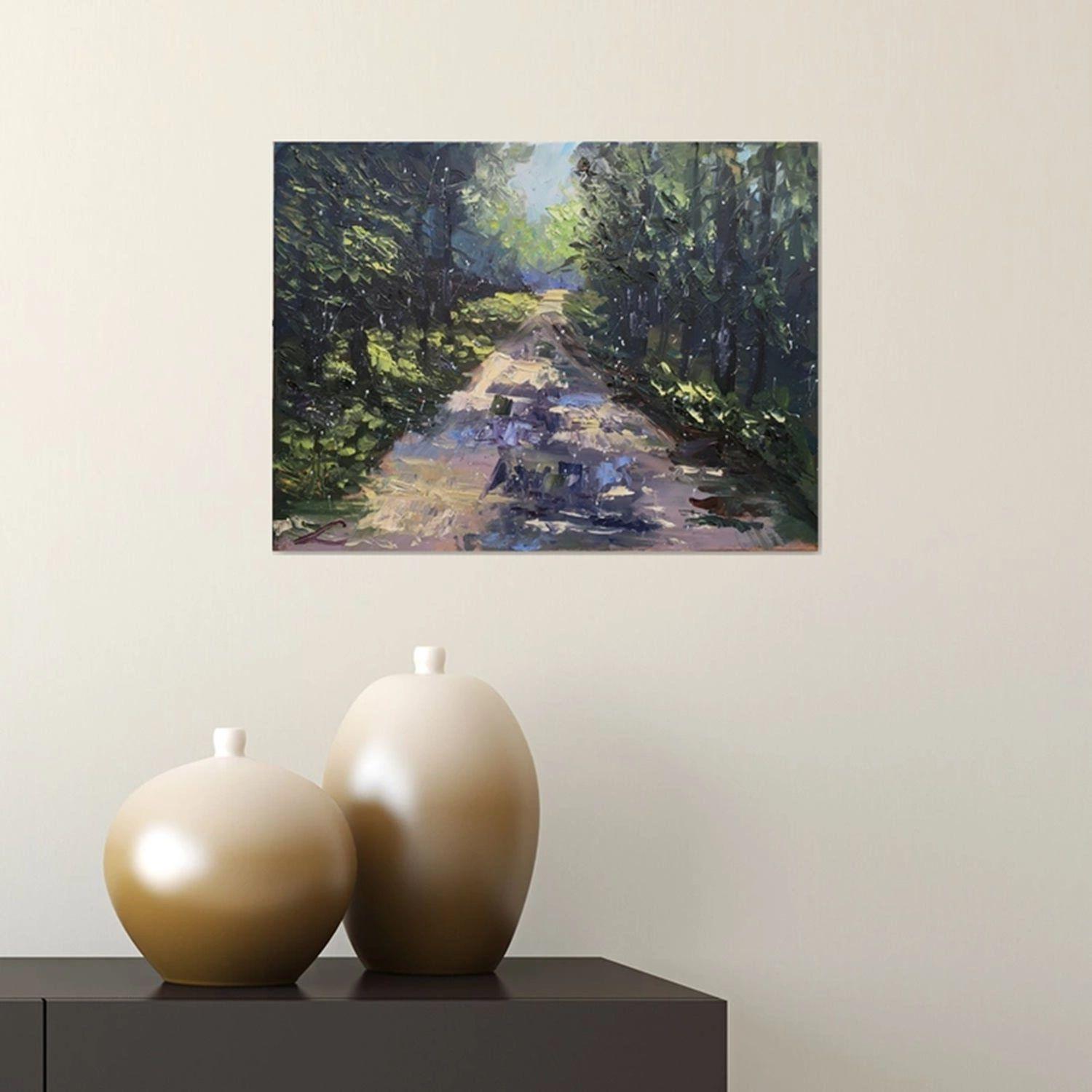 Forest road in rain, Gemälde, Öl auf Leinwand im Angebot 1