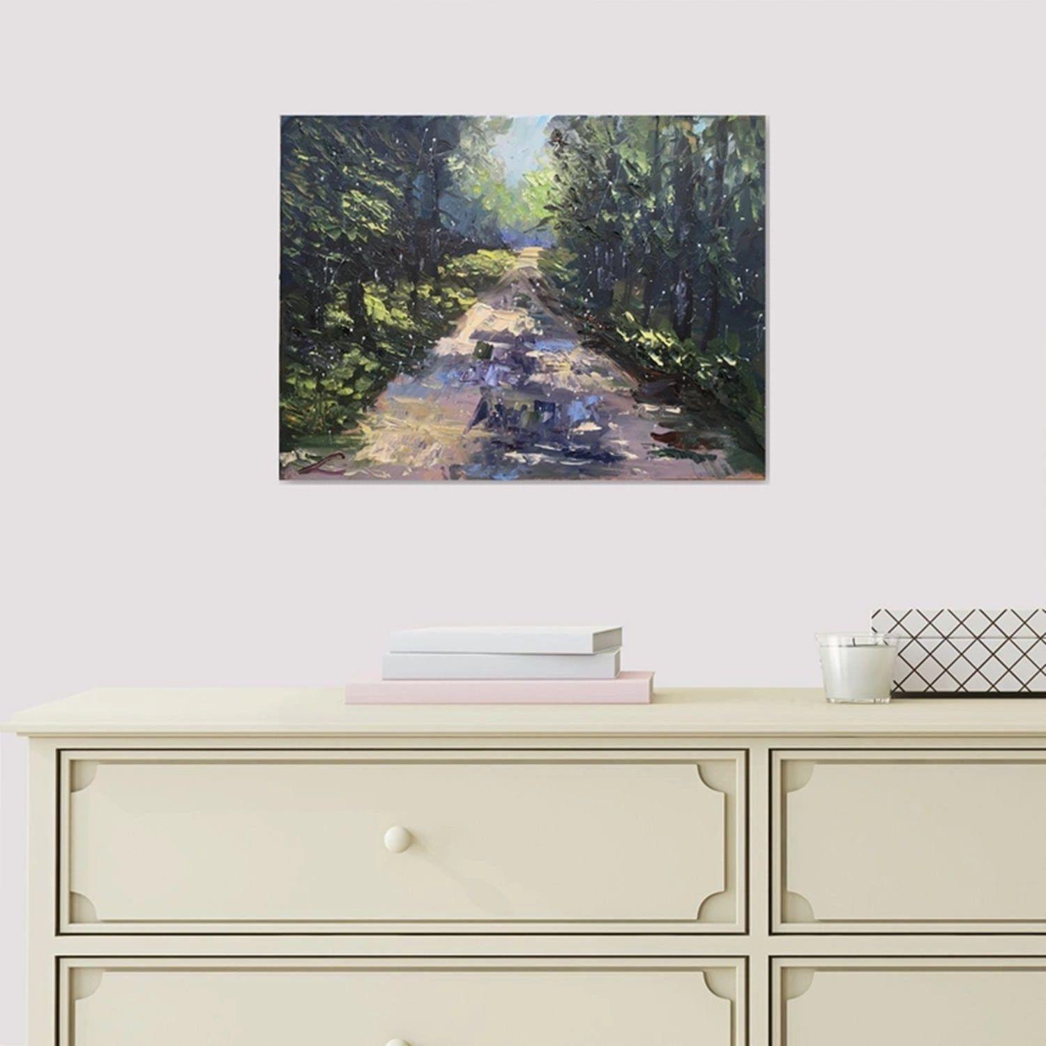 Forest road in rain, Gemälde, Öl auf Leinwand im Angebot 2
