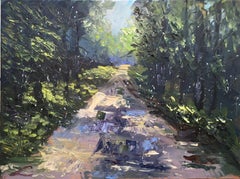 Forest road in rain, Painting, Oil on Canvas