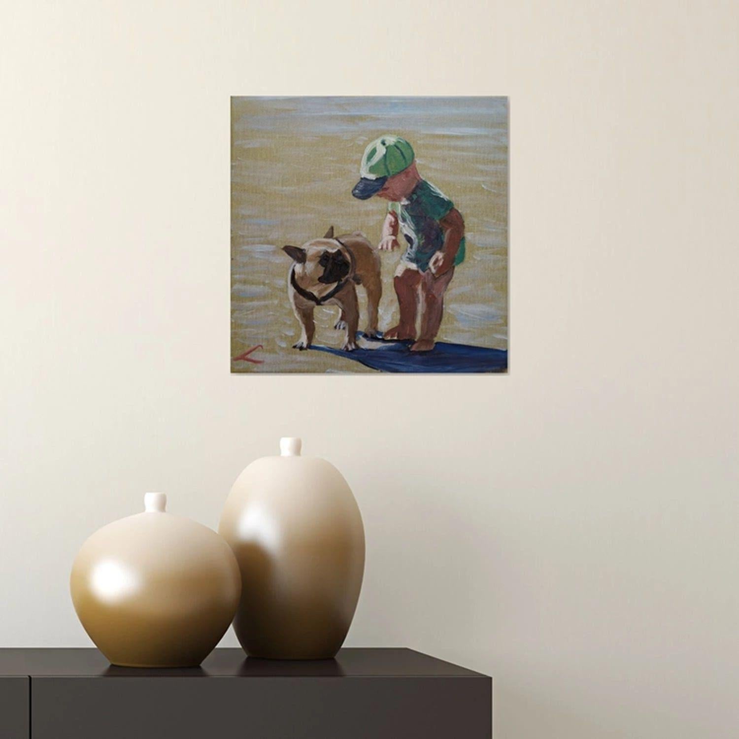 Freunde am Strand 2, Gemälde, Öl auf Leinwand im Angebot 1