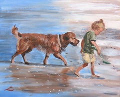 Friends at the beach, Painting, Oil on Canvas