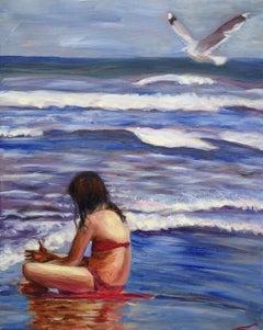 Girl and a seagull, Painting, Oil on Canvas