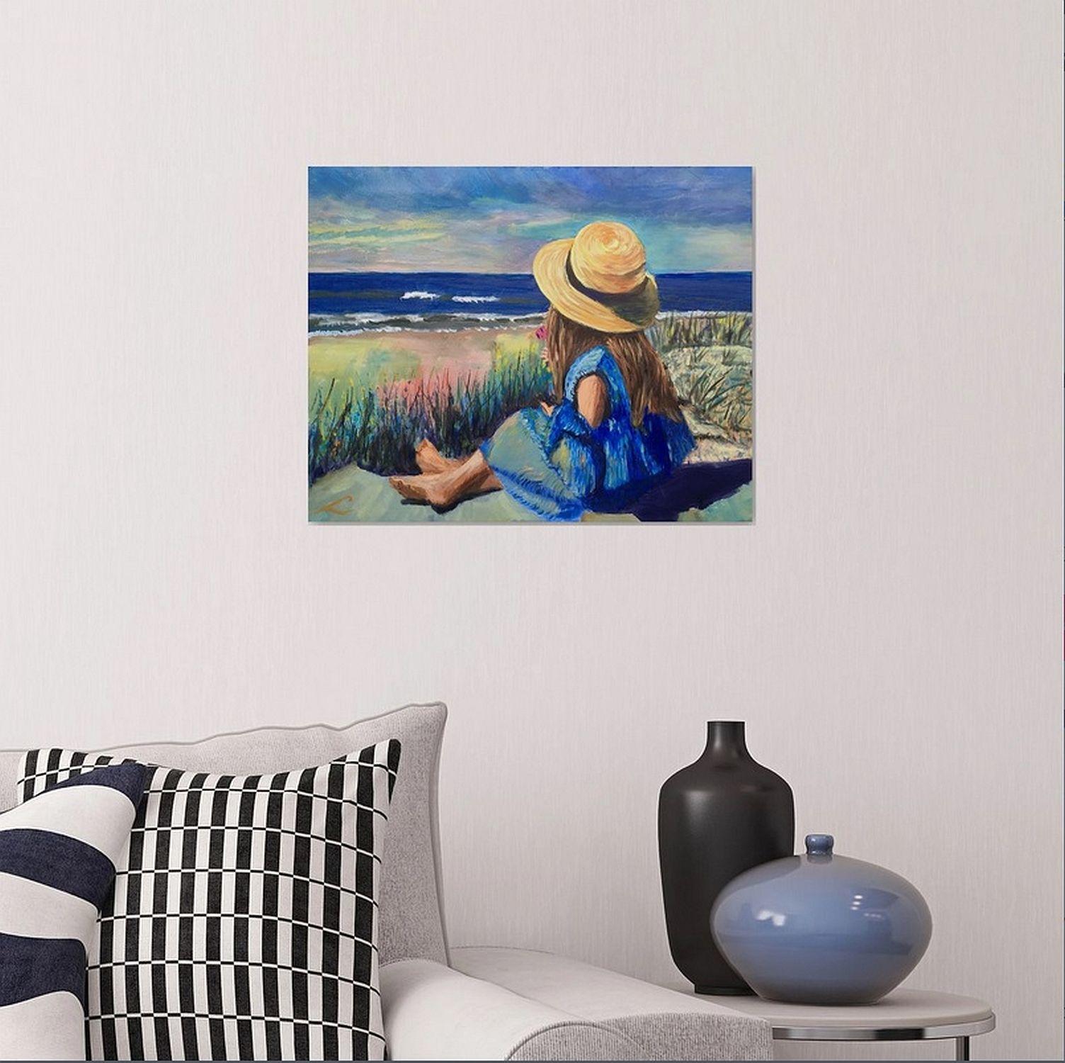 Girl at the beach, Painting, Oil on Canvas For Sale 2