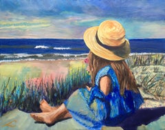 Jeune fille à la plage, peinture, huile sur toile
