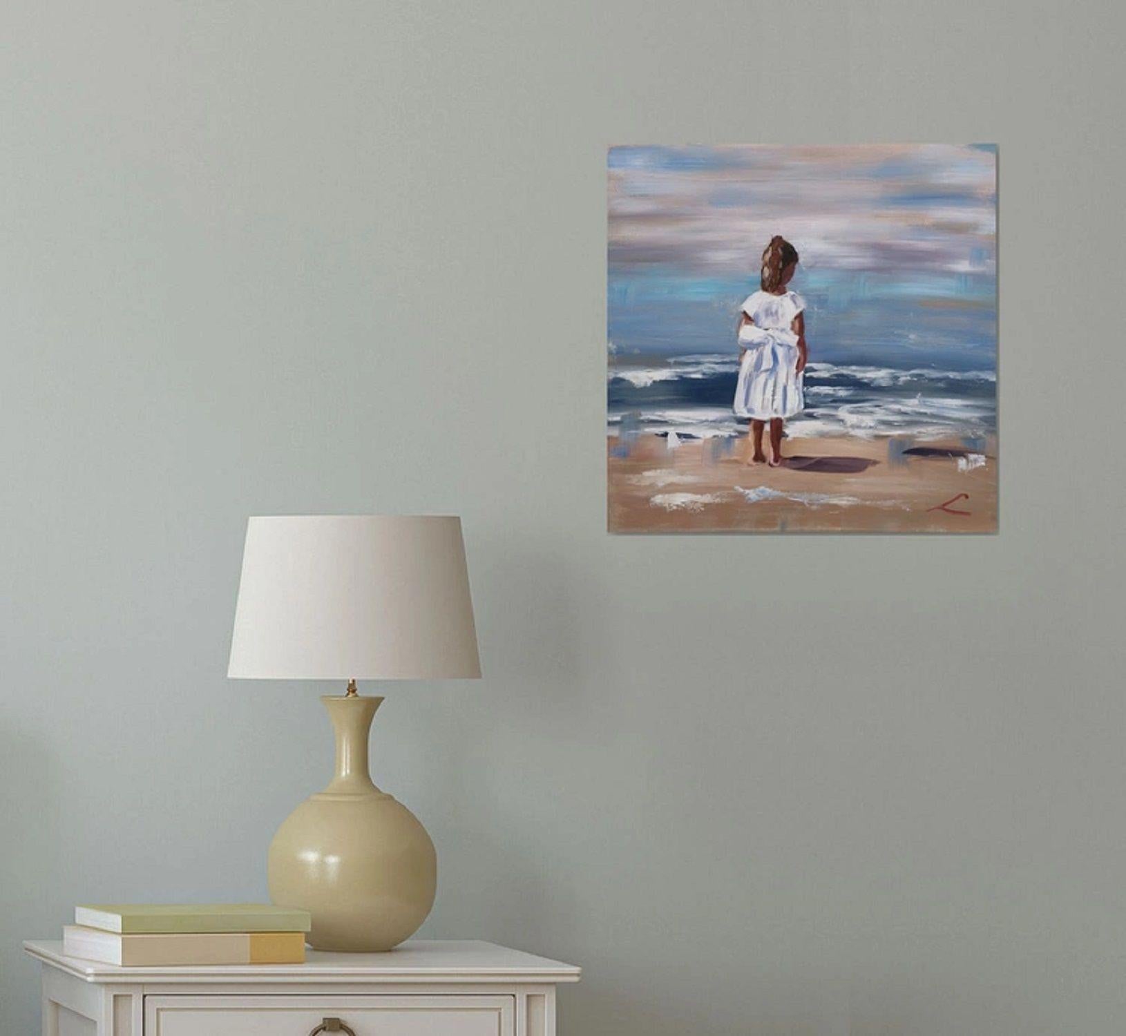Girl at the sea 3, Painting, Oil on Canvas For Sale 1
