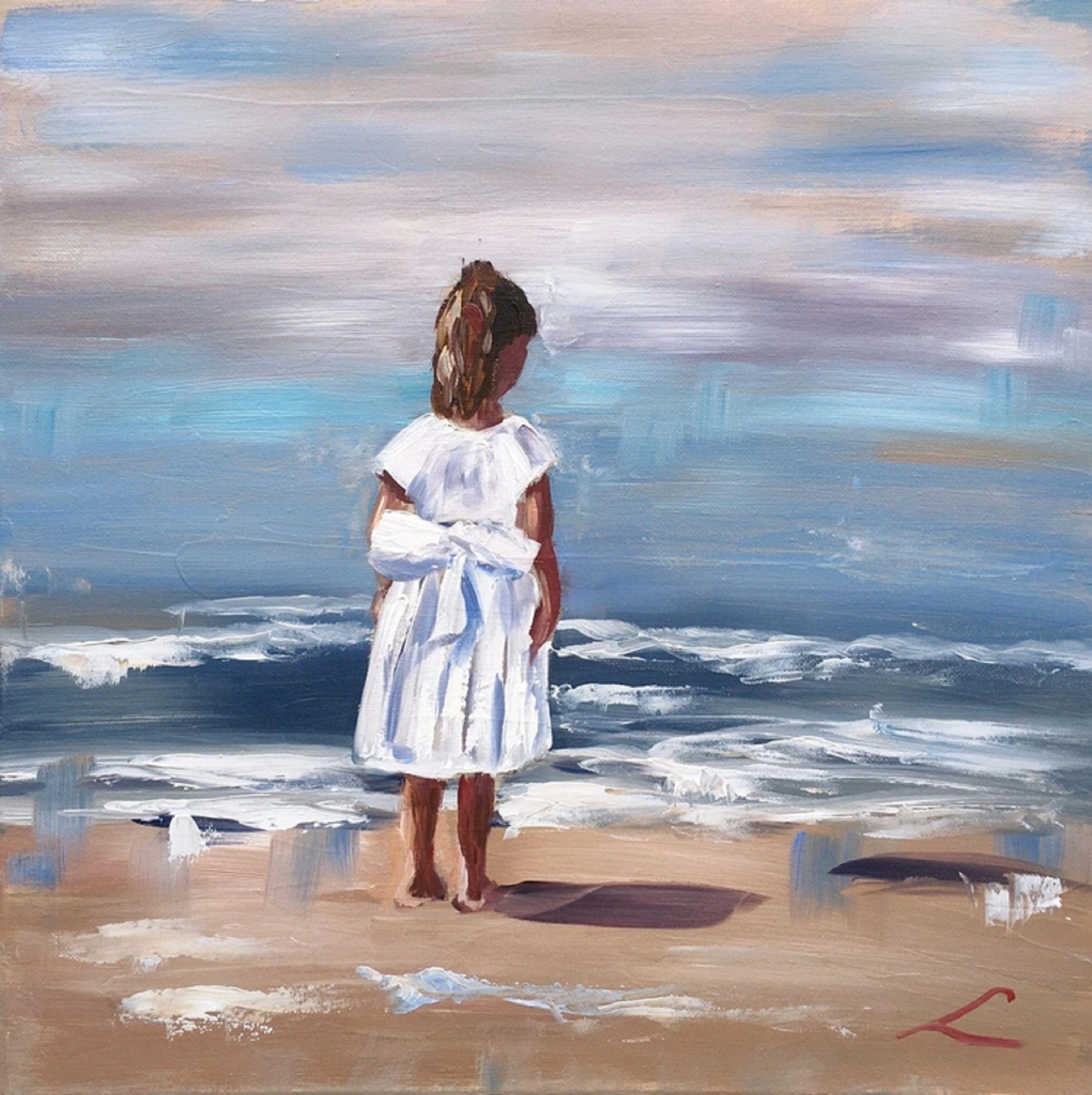 Mädchen am Meer 3, Gemälde, Öl auf Leinwand