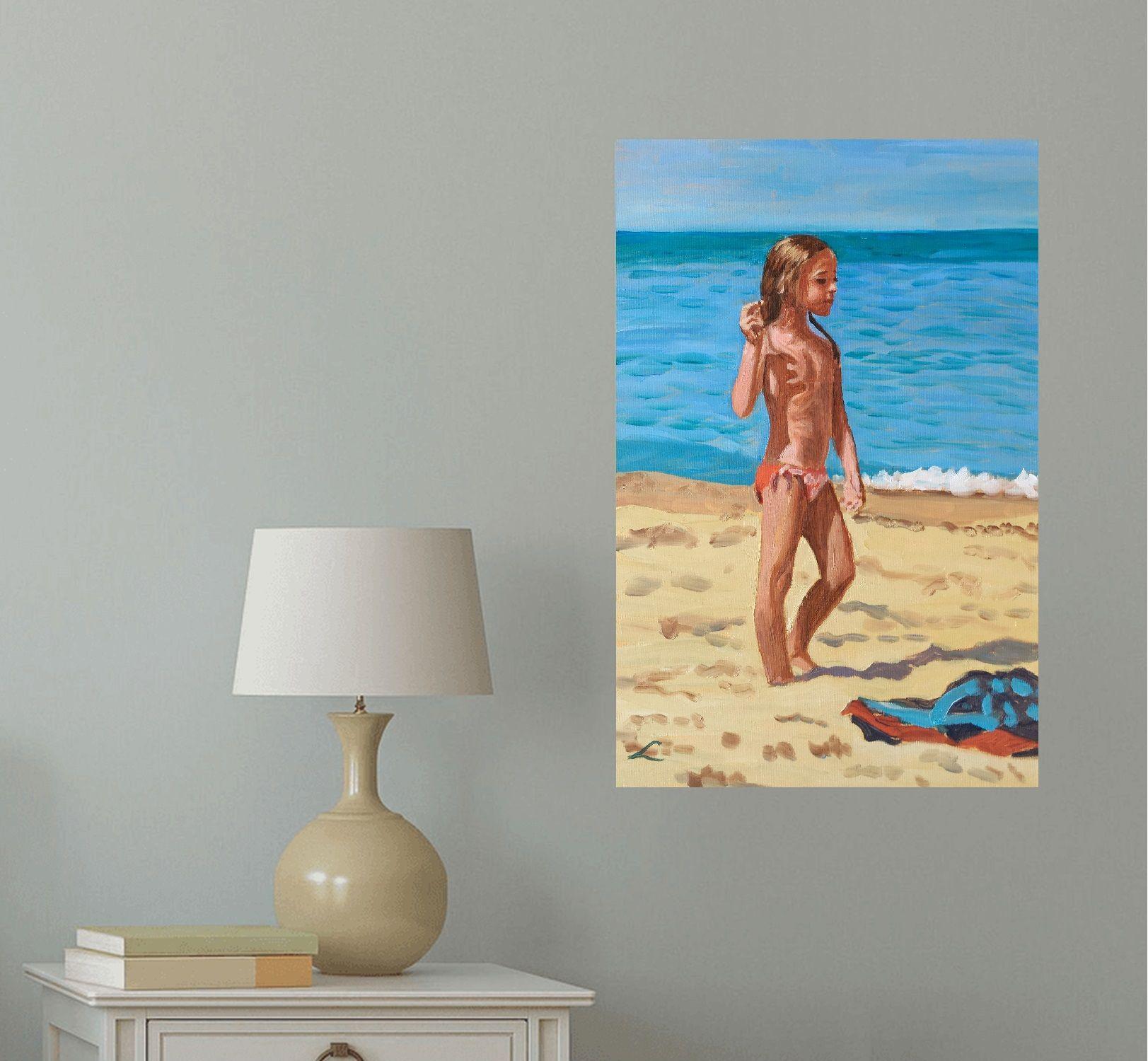 Girl at the sea, Painting, Oil on Canvas For Sale 1
