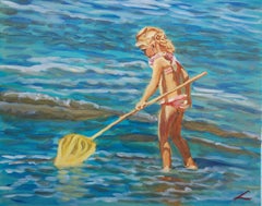 Girl with a fishing net, Painting, Oil on Canvas