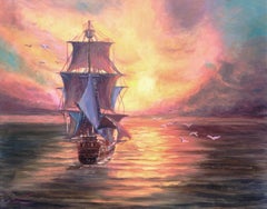 Going to sunrise, Painting, Oil on Canvas