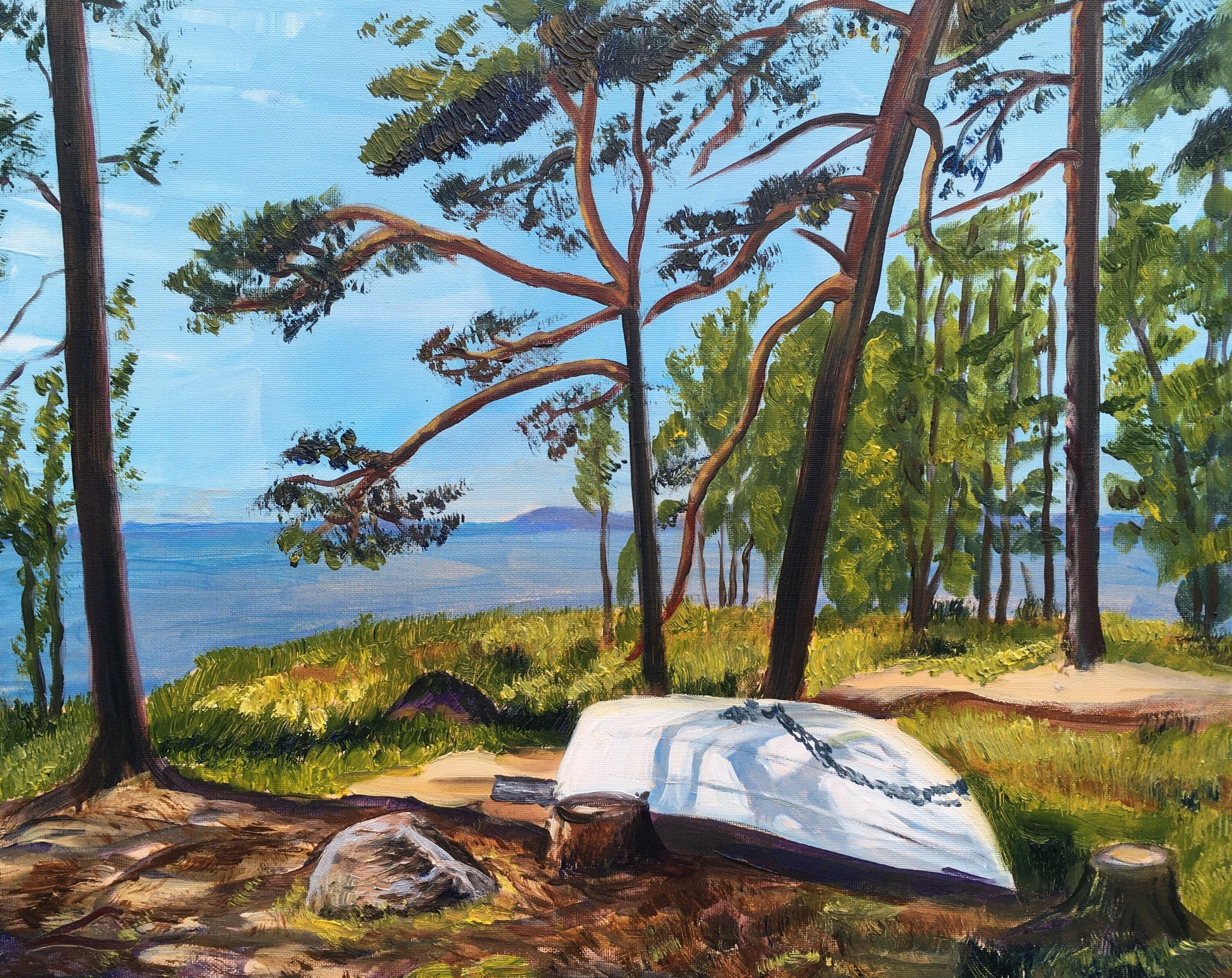 Strand von Hamina, Gemälde, Öl auf Leinwand – Painting von Elena Sokolova