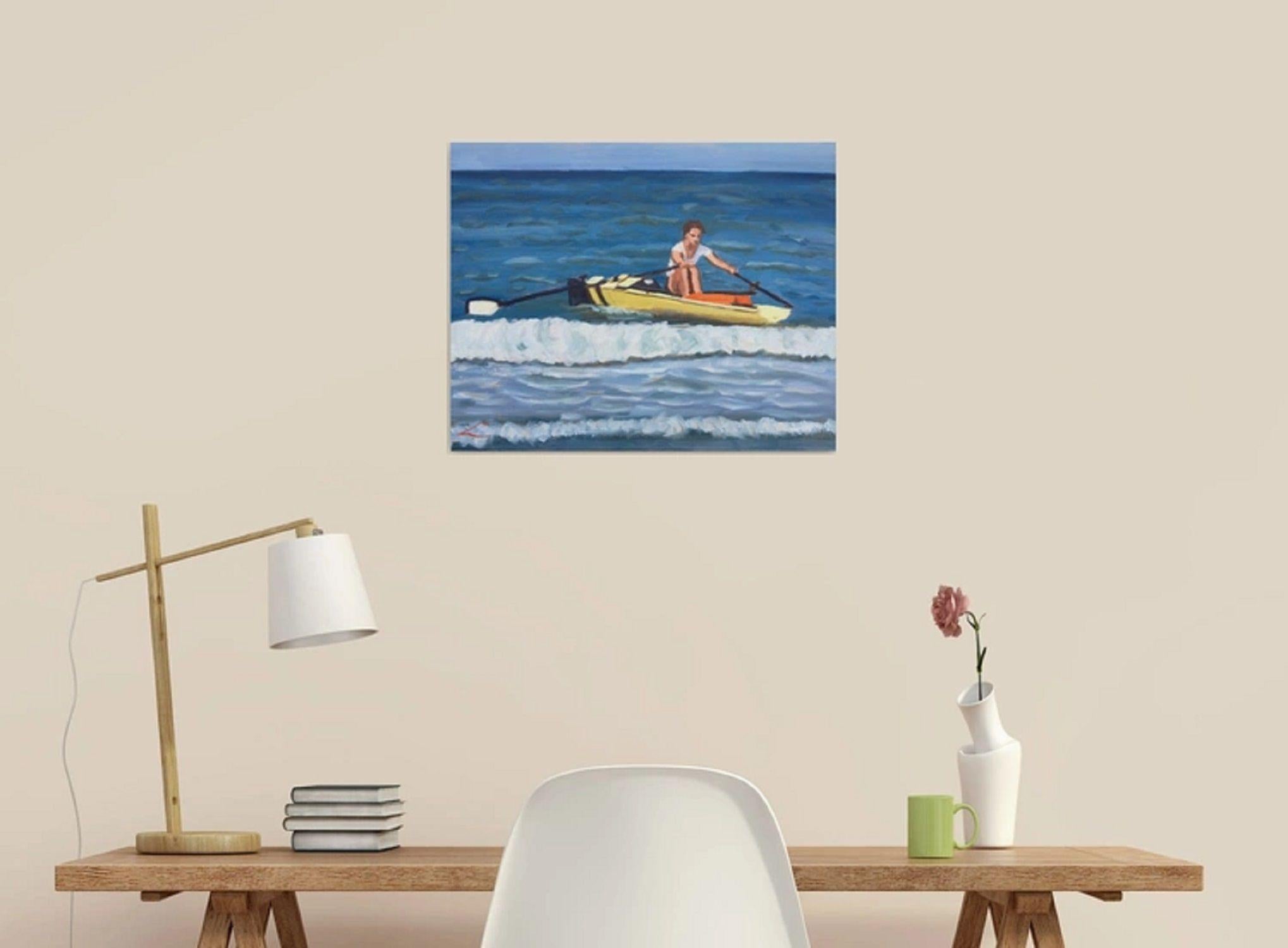 Happy canoeing 2, Gemälde, Öl auf Leinwand im Angebot 1