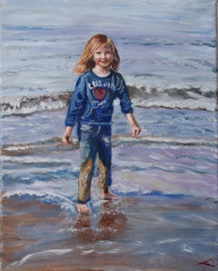Happy with sea ans sand, Painting, Oil on Canvas