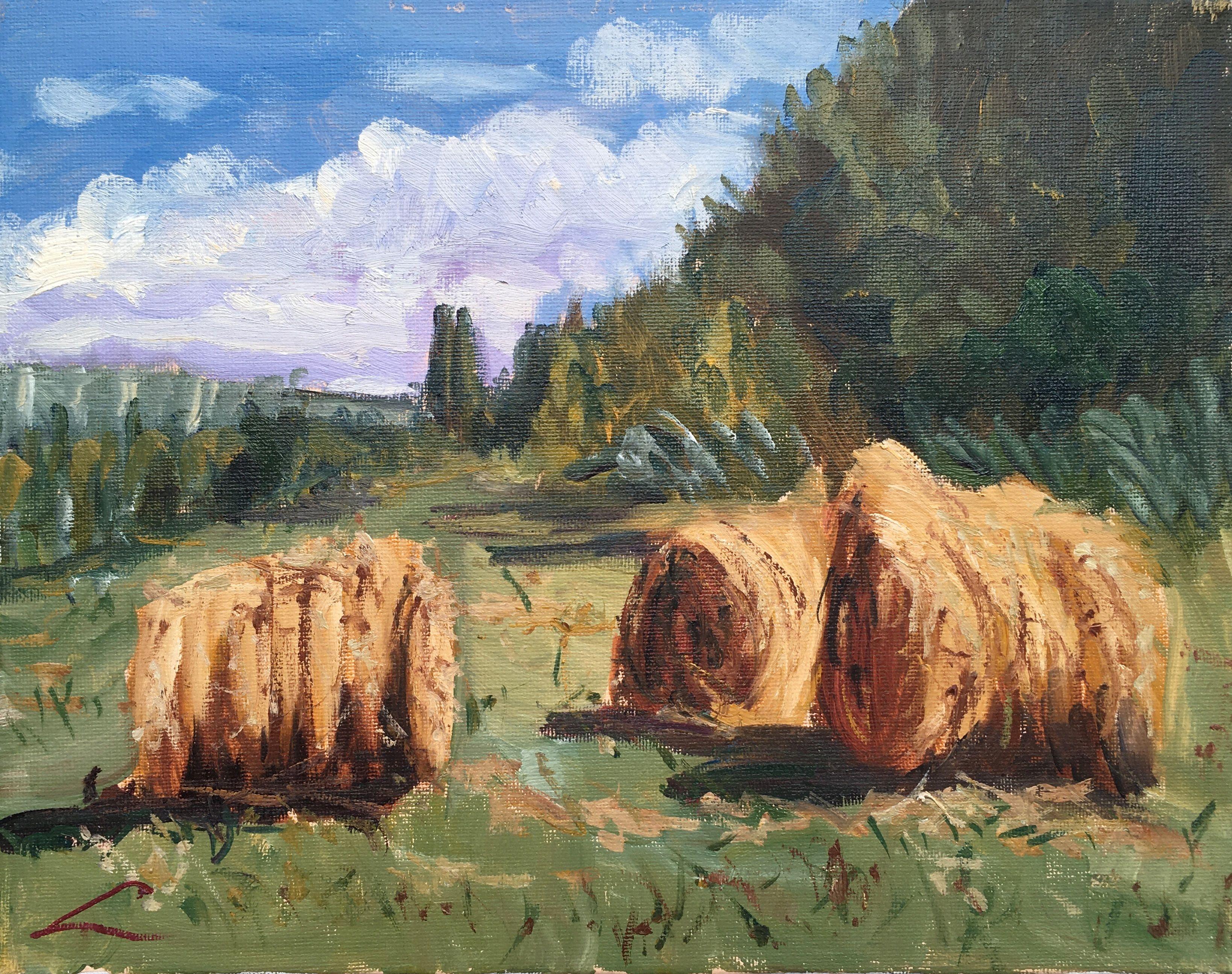 Haystacks 2023, Gemälde, Öl auf Leinwand