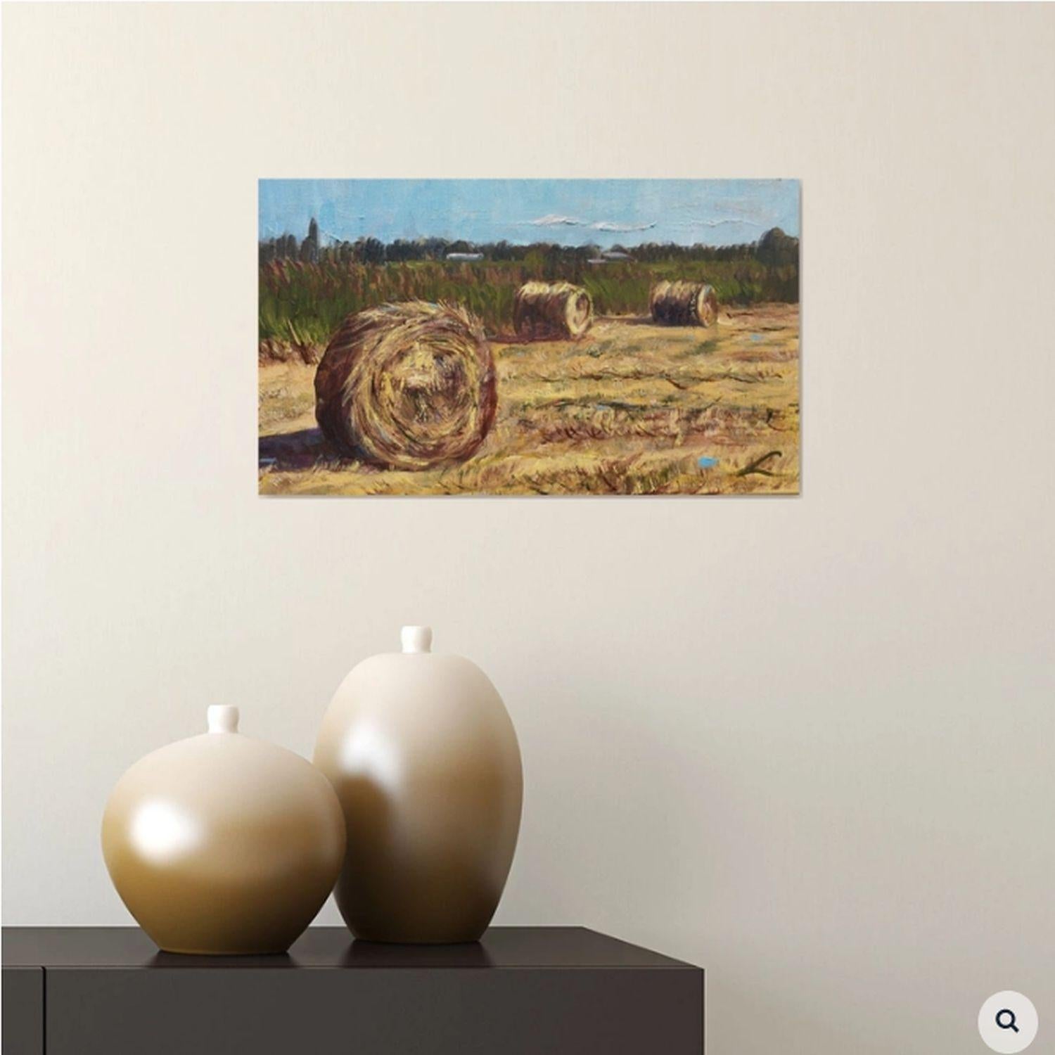 Haystacks in Westland 2021, Gemälde, Öl auf Leinwand (Impressionismus), Painting, von Elena Sokolova