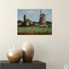 Landscape with a windmill, Painting, Oil on Canvas
