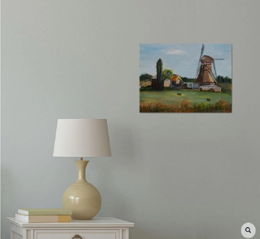 Landscape with a windmill, plain air painting. :: Painting :: Impressionist :: This piece comes with an official certificate of authenticity signed by the artist :: Ready to Hang: Yes :: Signed: Yes :: Signature Location: on front :: Canvas ::
