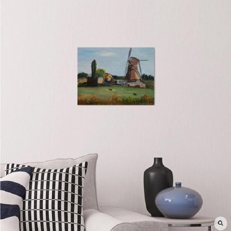 Landscape with a windmill, Painting, Oil on Canvas For Sale 1