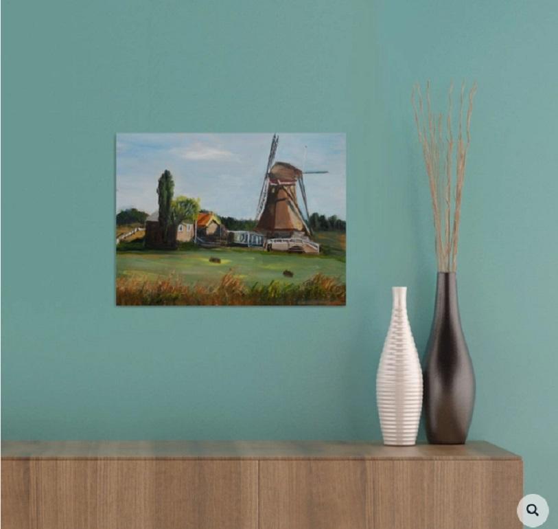 Landscape with a windmill, Painting, Oil on Canvas For Sale 2