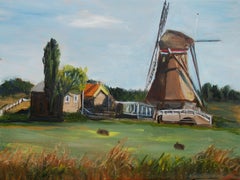 Landscape with a windmill, Painting, Oil on Canvas