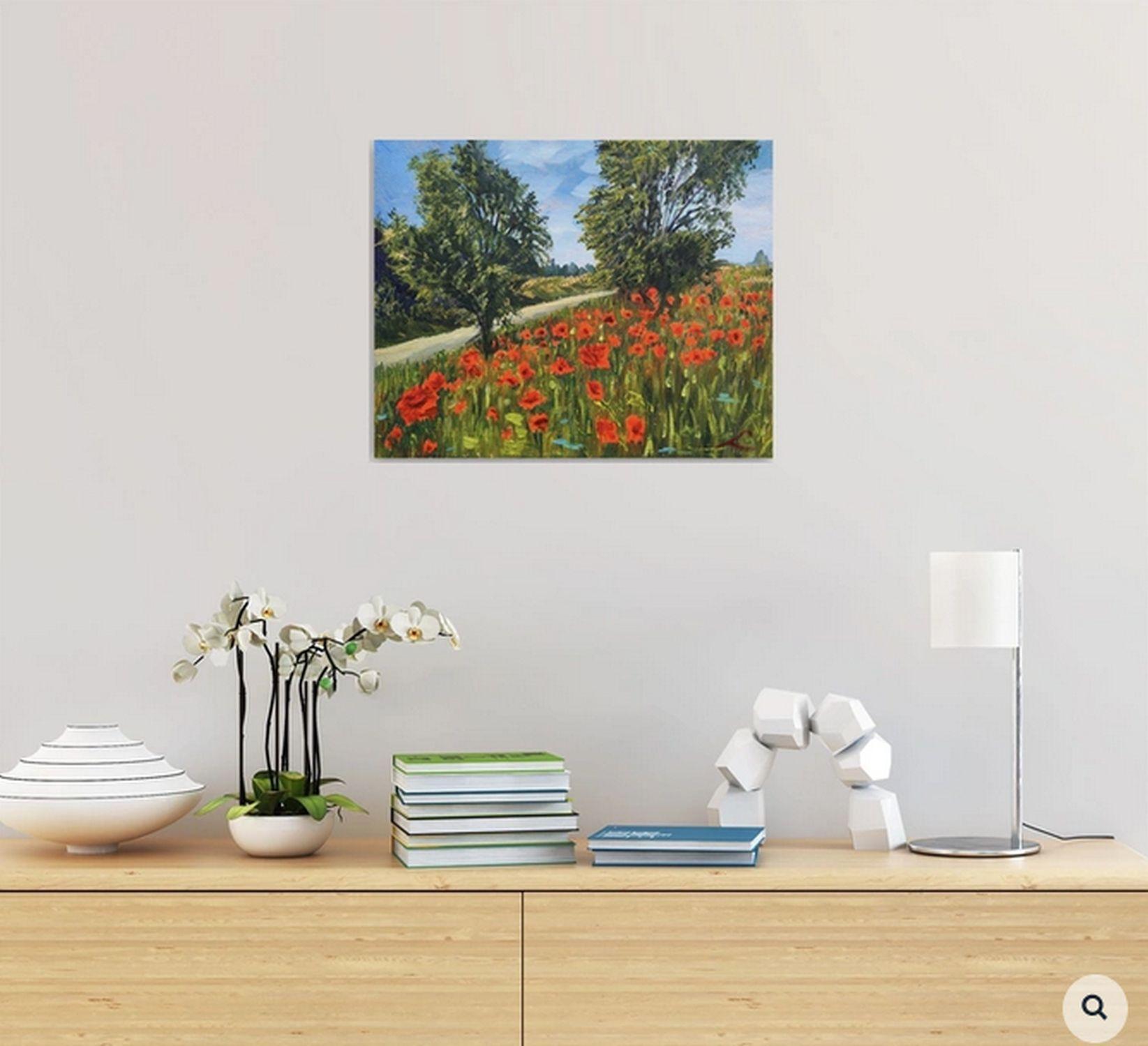 Landscape with poppies 2, Painting, Oil on Canvas For Sale 1