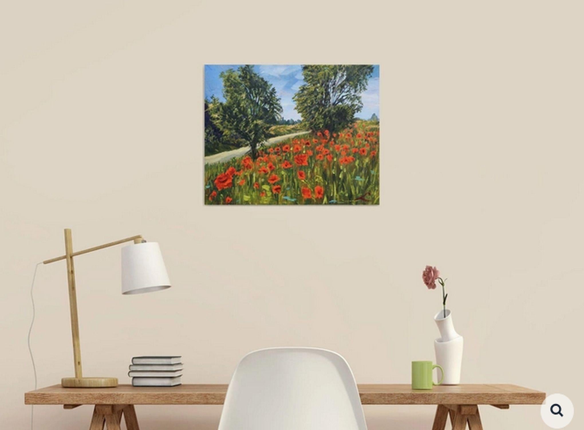 Landscape with poppies 2, Painting, Oil on Canvas For Sale 3