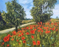 Landschaft mit Mohnblumen 2, Gemälde, Öl auf Leinwand