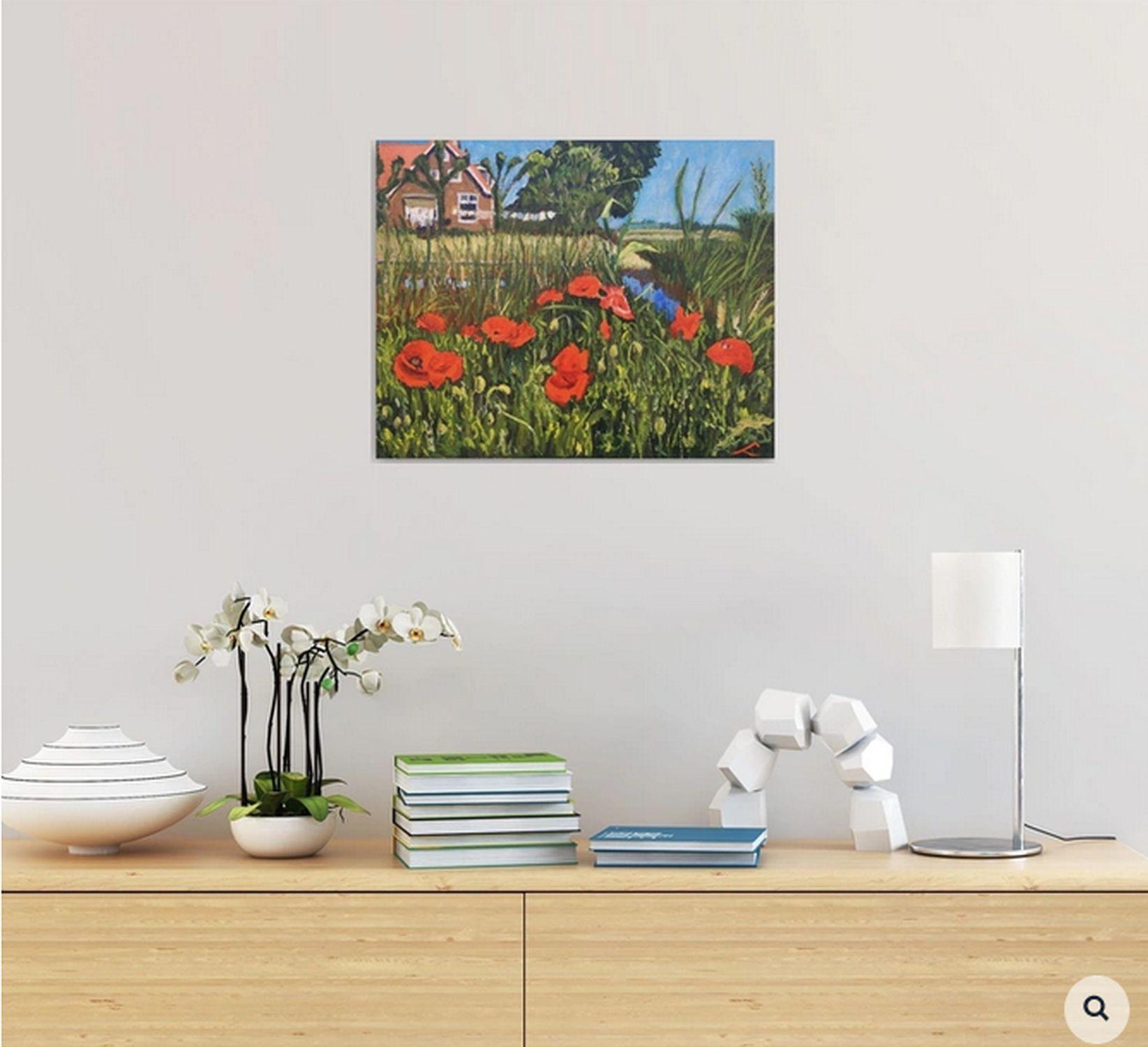 Landscape with poppies 3, Painting, Oil on Canvas For Sale 1