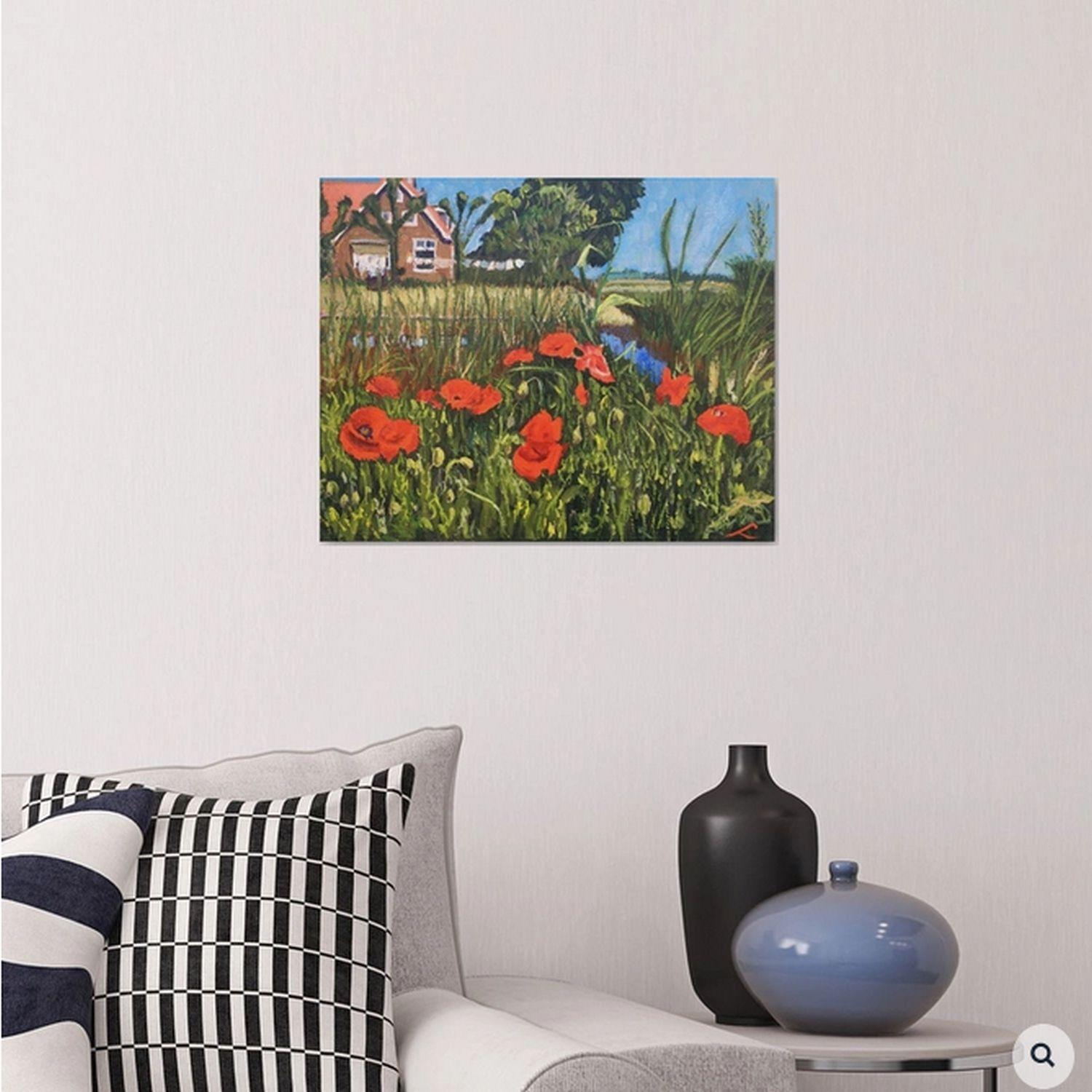 Landscape with poppies 3, Painting, Oil on Canvas For Sale 2
