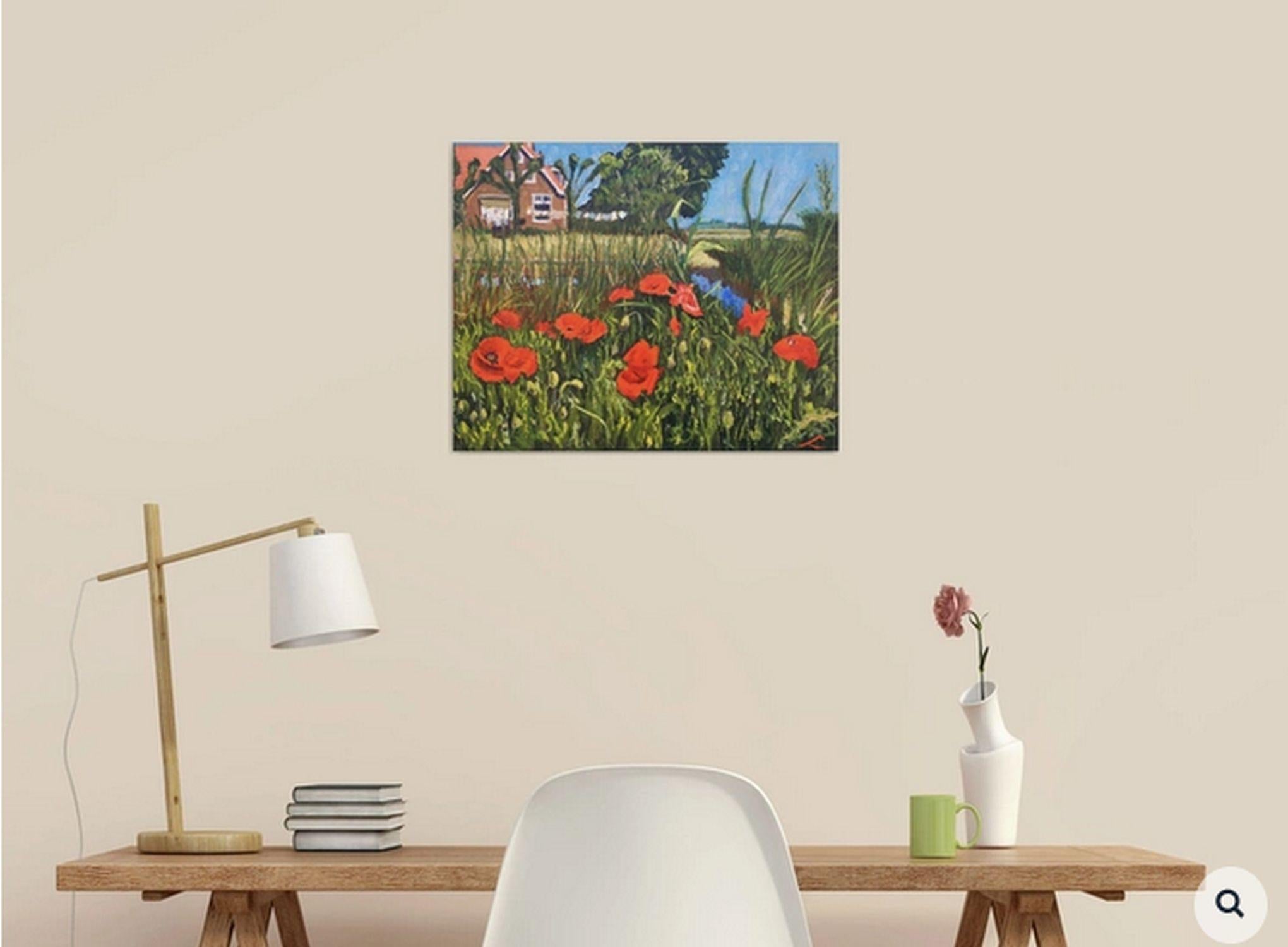 Landscape with poppies 3, Painting, Oil on Canvas For Sale 3