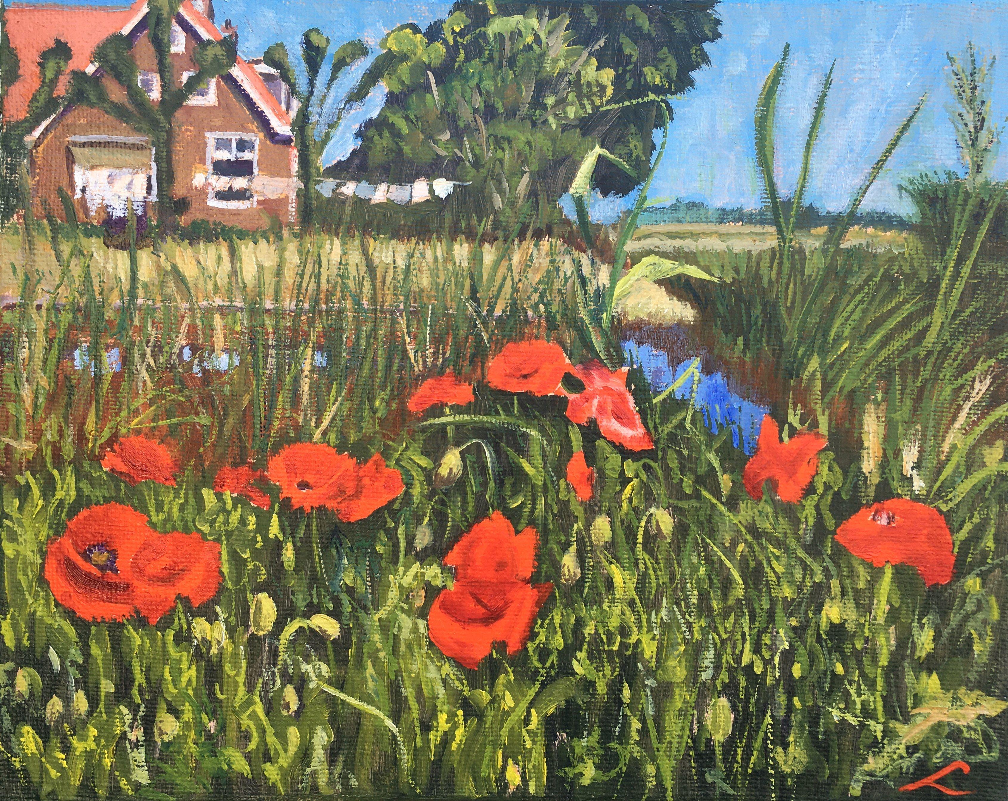 Landschaft mit Mohnblumen 3, Gemälde, Öl auf Leinwand