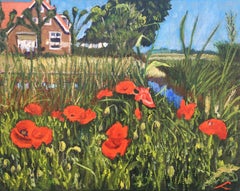 Paysage avec poppies 3, peinture, huile sur toile